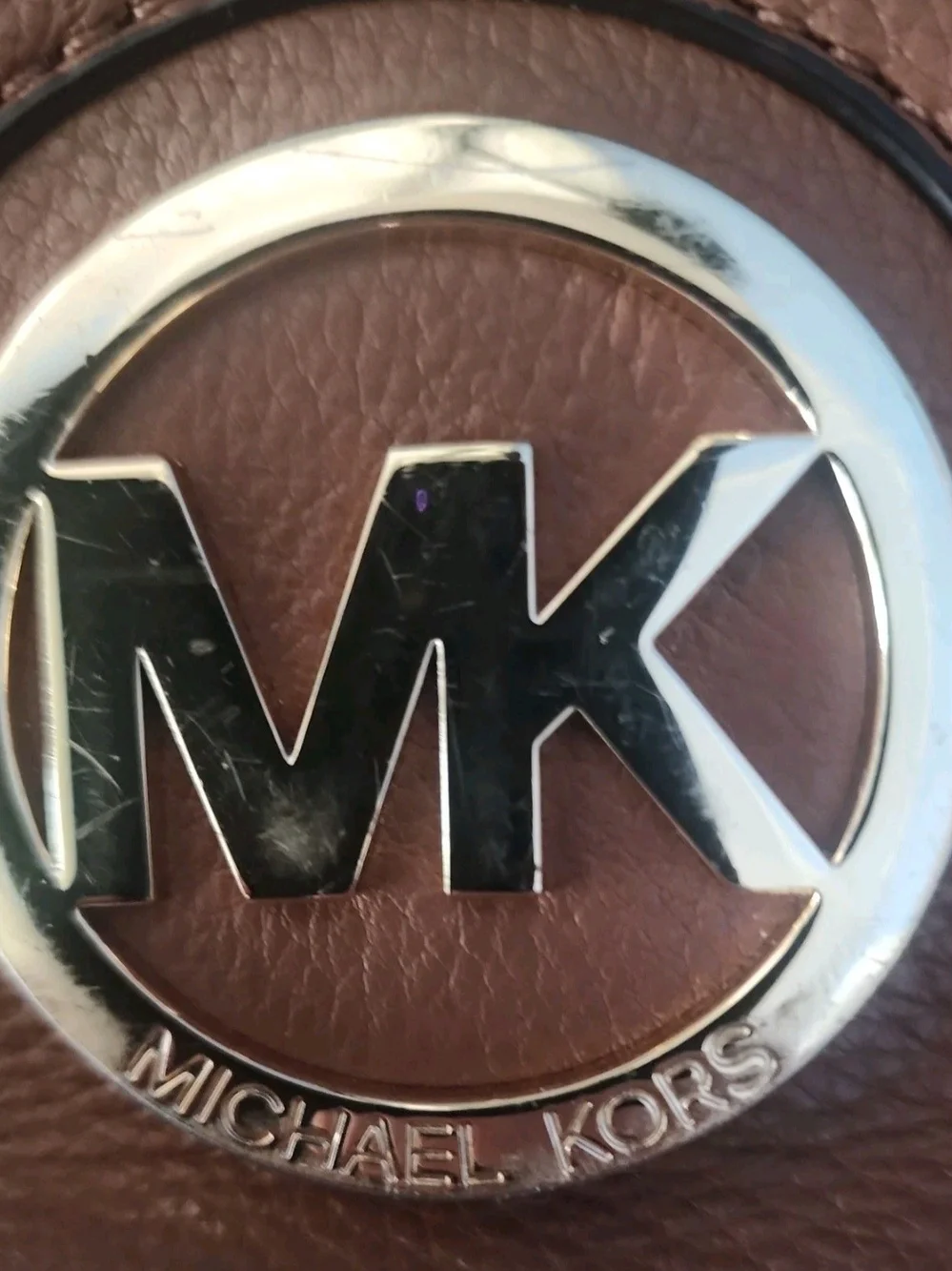 Michael Kors Brown Leather Crossbody with Gold MK Logo